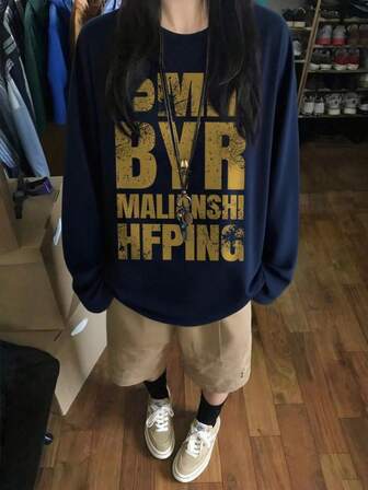 女士宽松卡通印花长袖棉质T恤，百搭春秋装