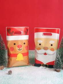 20/50pcs 16.5*25cm Christmas Gift Bags With 4 Patterns, Cute Cartoon Santa Claus, Snowman, Reindeer And Christmas Elf, Suitable For Christmas Gift Packaging, Family Gatherings, Parties And Holiday Gifts.