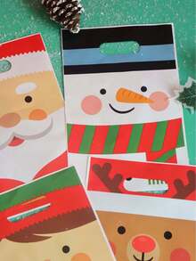 20/50pcs 16.5*25cm Christmas Gift Bags With 4 Patterns, Cute Cartoon Santa Claus, Snowman, Reindeer And Christmas Elf, Suitable For Christmas Gift Packaging, Family Gatherings, Parties And Holiday Gifts.