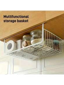 Super life 1pc Space-Saving Hanging Storage Basket - Multi-Functional Storage Rack, Can Be Hung Under Desk, Multi-Layer Storage Rack, Dorm Desk Storage Basket, Kitchen Spice Rack, Extra Large Modern Upright Storage Rack - No Installation Required, Metal Wire Basket, Saves Kitchen, Dorm, Office Space - Easy Open Storage Box, Easy To Install, Kitchen Storage Organizer - White - View 12