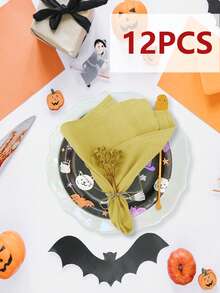 2/6/12/240 pièces Serviettes de couleur unie simples pour Halloween, lavables et réutilisables, convenant pour les fêtes, le salon, la salle à manger, la décoration de la maison