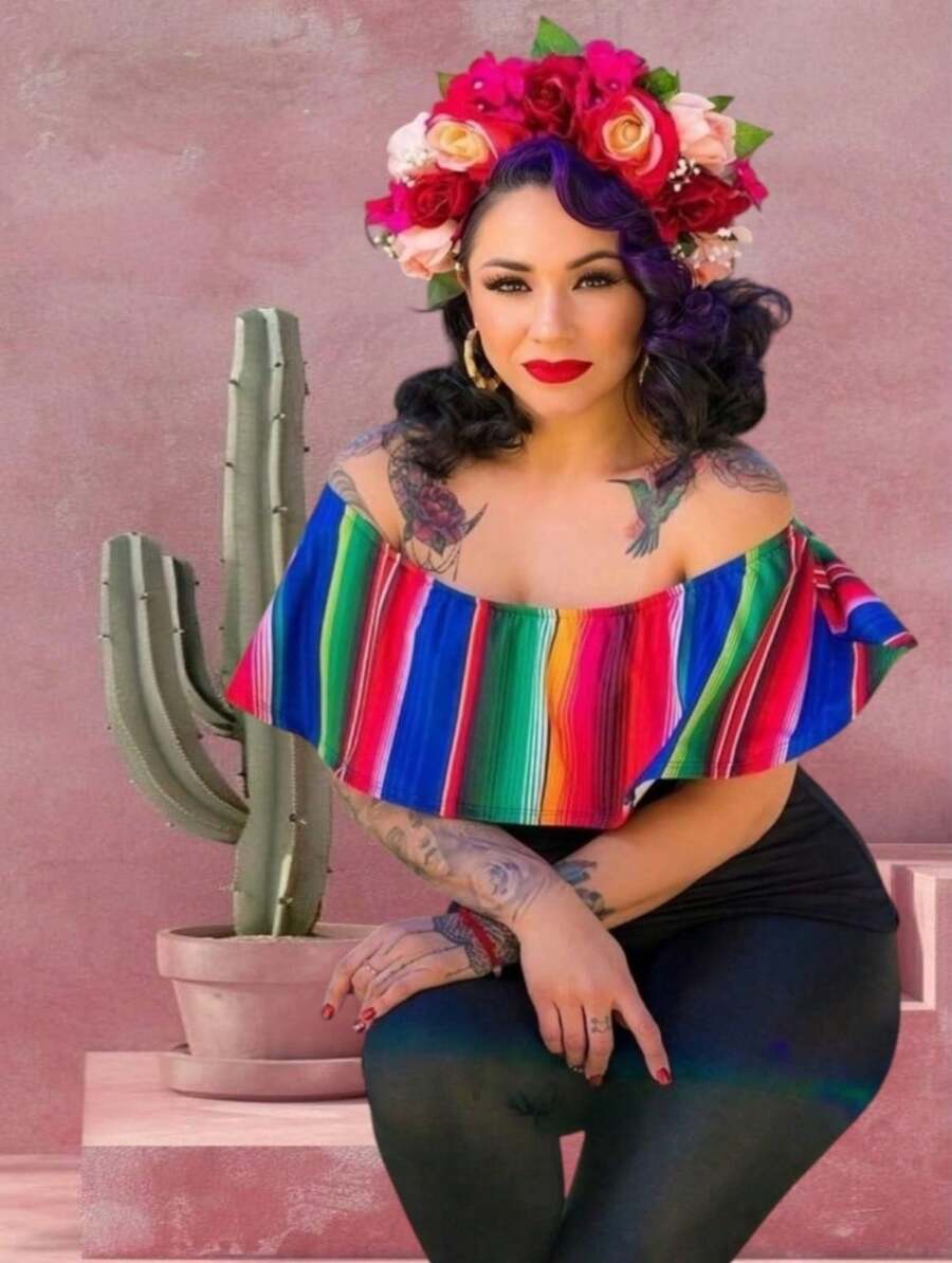 Blusa sexy tricolor hombros descubiertos   Rayas múltiples    Fiesta  Sexy    Tela    Volante    tricolor  Noche de fiesta  Diario - Negro - Ver 1