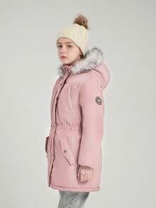 SOLOCOTE 女童加厚连帽长袖拉链羽绒服，适合冬季圣诞派对，加厚派克大衣 - 粉色 - 查看 6