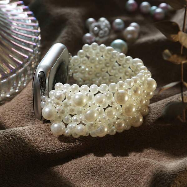 A Watch Strap Made Of Artificial Pearls Strung Together To Make Your Wrist More Attractive, Compatible With Apple Watch Series 10 9 8 7 6 5 4 3 2 1 SE Ultra 2/1, 38/40/41/42/44/45/46/49mm Straps