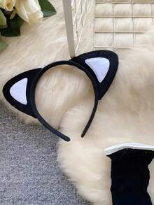 8件套：1个发箍+1个项圈+1条连衣裙+2条吊袜带+2双袜子+1条丁字裤，性感甜美鲶鱼网眼万圣节/圣诞节服装套装，春季黑色 - 黑色 - 查看 3