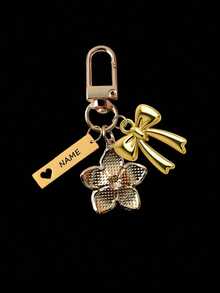 1pc Custom Metal Sakura Bow Keychain, Lightweight & Elegant Sakura Design, With Tag, Suitable For Hanging On Bags, Car Keys, Also As Couple Or Holiday Gift - Multicolor - View 4