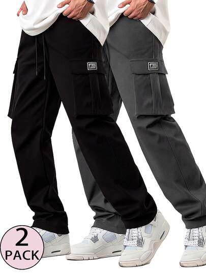 2pcs Men's Autumn/Winter Casual Cargo Pants, Fashionable Outdoor Workwear Trousers Spring