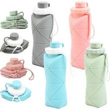 (2 Pack) Collapsible Bottle Travel [Double Leak-Proof Design] [Cap With Safety Rope] BPA Silicone Foldable Bottle Outdoor Hiking Sports Lightweight, Couple (Gray+Green)
