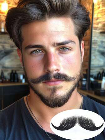 Men's Fake Eight-Character Beard Facial Hair Natural Invisible Lace Mustache Suitable For Halloween Christmas Party Film And Television Makeup Dress-Up Beard Props Fake Beard