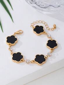 1 buah Gelang Hitam Elegan Mewah dengan Liontin Daun Semanggi untuk Wanita - Hitam - View 3