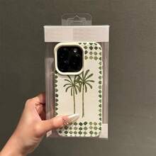 1 pezzo Custodia per telefono in TPU con motivo a quadri verdi e palme estivi, compatibile con iPhone/telefoni, versione internazionale, non la versione domestica - Bianco - Visualizzare 3