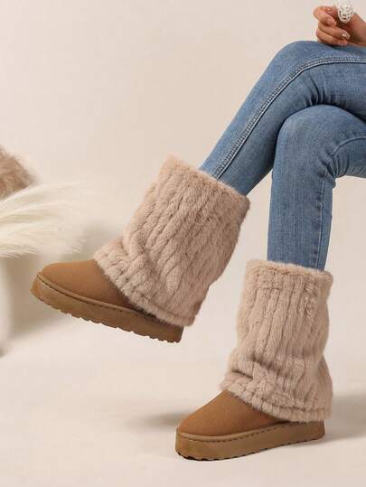 2025 秋冬新款优雅柔软纯色流苏设计踝靴，简约百搭圆头靴，防风保暖，适合打底裤、毛衣、休闲装、运动装、针织衫、羽绒服、皮草，女士舒适时尚休闲雪地靴，适合街头、户外和家居