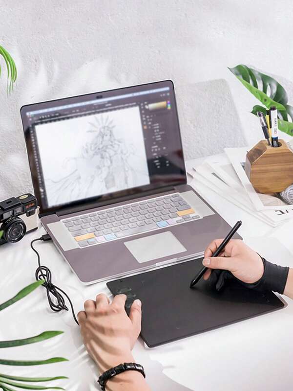 قرص رقمي لوحة الكتابة اليدوية OTG مع لوحة رسم للهاتف المحمول، قلم رصاص خالي من البطارية مع 8 رؤوس قلم بديلة، قطعة واحدة