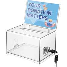 1pc Clear Donation Box With Lock, Ballot Box With Sign Holder, Fundraising Suggestion Box, Tip Jar With Slot For School, Conference, Party Event, Carnival Prize Ticket Collection Box (6.29" L X 4.72" W X 8" H) - Multicolor - View 3