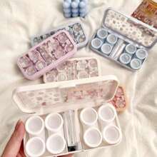 XIANG YU 1 个花卉图案隐形眼镜盒、伴侣护理盒、隐形眼镜盒和沉浸式存储套件，适合旅行和家庭使用。学校