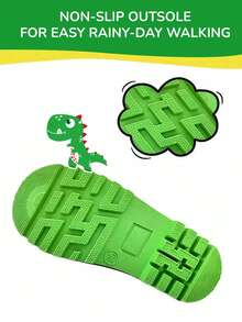 Boys' Dinosaur Pattern Reflective, Slip-Resistant, Waterproof, And Lightweight Rubber Rain Boots With Drawstring Closure, All Seasons - Yellow - View 6