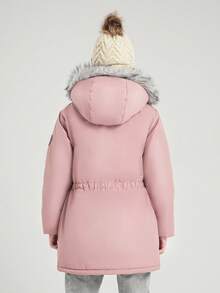 SOLOCOTE 女童加厚连帽长袖拉链羽绒服，适合冬季圣诞派对，加厚派克大衣 - 粉色 - 查看 2