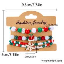 4pcs Christmas Charm Bracelet Set - Colorful Santa & Reindeer Beaded, Adjustable Drawstring Design - Perfect Holiday Party Gift For Women