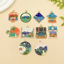 Mix 10pcs Outdoor Adventure Charms Pendants - Zinc Alloy Camping Themed DIY Jewelry Accessories With Detailed Mountain, Tent, And Nature Decorations For Handmade Bracelets, Necklaces, And Earrings, Perfect For Summer Festivals And Travel Enthusiasts