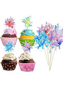 10/20 件铝箔烟花纸杯蛋糕装饰、彩色鸡尾酒饮用签、生日快乐蛋糕装饰、夏威夷纸杯蛋糕装饰、派对蛋糕装饰、闪光金属丝花饮料搅拌器、鸡尾酒食物水果牙签、派对用品金色、圣诞节、万圣节、1 件 - 多色-雨絲 - 查看 8