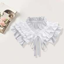 Womens Fake Ruffle Collar False Neck Collar Detachable Solid Color Tie-Up Front Ruched Dickey Collar - White - View 3