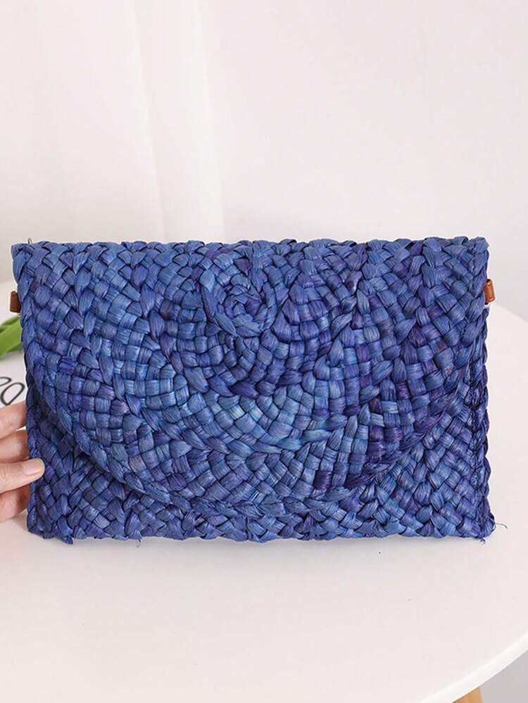 حقيبة كلاتش من القش قطعة واحدة، حقيبة مستحضرات تجميل من القش للنساء في الصيف، حقيبة كلاتش مغلفة، حقيبة مُنسوجة يدويًا، محفظة صغيرة، محفظة نسائية، حقيبة كلاتش، حقيبة من قش الذرة - متعدد الألوان - مشاهدة 13