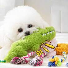 1 pieza Muñeco de peluche de cocodrilo con sonido para mascotas, muñeco de cuerda para morder, muñeco de peluche con chillido para gatos y perros, muñeco antiestrés para mascotas adecuado para la diversión diaria de todos los gatos y perros