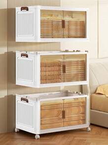 5层带盖储物箱，大型可堆叠储物箱，带轮子和门储物箱，用于衣柜整理和存储的盒子，塑料抽屉储物箱，适用于卧室、办公室、厨房、学校储物箱，返校 - 白色 - 查看 5