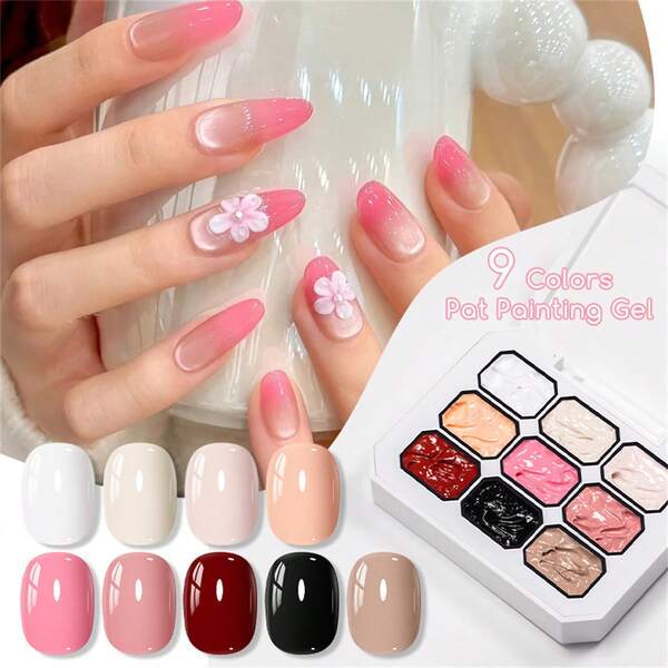 MEET ACROSS 9 Colores de esmalte de uñas en gel con efecto de pintura de golpeteo, esmalte de uñas semisólido de alta saturación popular en rosa, rojo y otros colores, ideal para salones de manicura y decoración de uñas de Halloween