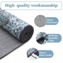 Machine Washable Rugs, Vintage Floral Throw Rugs, Farmhouse Indoor Floor Mat, Easy To Clean, Soft, Non-Slip Low Pile Accent Rug For Living Room, Bedroom, Dining Room, Kitchen - Xám xanh - Xem 6