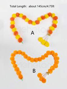 1Pc/Pack Of 4.75 Ft Long Strands Artificial Marigold Flowers Garland Orange Marigold Artificial Flower, Faux Garlands Wedding Garland For Diwali Decor, American Home Wedding Party Mantle Decor, Decor For Pooja, Day Of The Dead Marigold Garland For Decoration, Diwali Decorations For Home, Birthday Christmas Decor, Halloween Decor - Yellow Orange - View 4