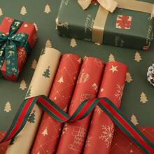 10/7 Sheets Gift Packaging Paper (29 In*19 In), DIY Decorative Ribbon (196 In*0.98 In), Christmas Wrapping Paper Rolls Bundle Reversible Gift Wrap Sheets For Christmas Gifts Wrapping Supplies