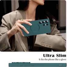 Magnetic Style Luxury TPU Matte Solid Color Magnetic Phone Case Compatible With Galaxy S24 S25 S22 S23 Ultra Plus S20 S21 FE Note 20 A35 A55 A05 A15, Soft TPU Material, Also Compatible With IPhone 17 Air 16 E 15 14 13 12 11 Pro Max Plus Professional Gift - Dark Green - View 5