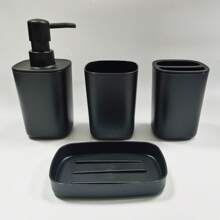 浴室配件套装，6件套塑料礼品套装，包括牙刷架、牙刷杯、皂液器、皂碟、马桶刷架和垃圾桶，适合生日、乔迁、节日等场合，有米色、白色、红色、灰色和黑色四种颜色可选。 - 彩色 - 查看 18