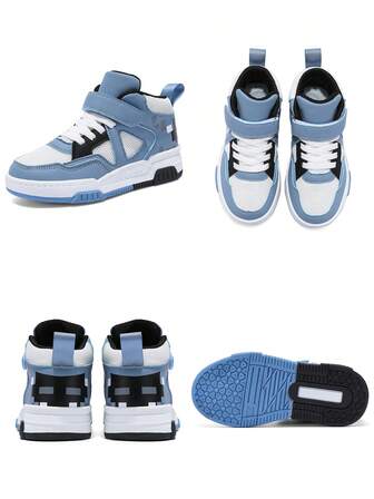 1 par barnskor i blandat material, moderiktiga läderlappsskor i vattentät platå, bekväma, avslappnade sportskor, lämpliga för alla årstider