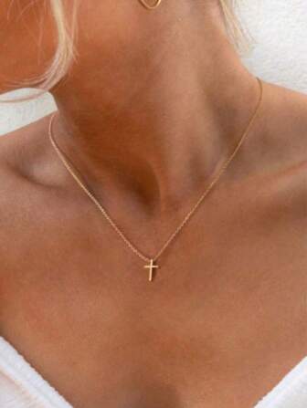 Kruisketting voor vrouwen, 14K vergulde ketting met gelaagde gouden kruisketting, kleine zijwaartse kruischokerketting, gouden kruiskettingen voor vrouwen, gouden sieraden, cadeaus voor vrouwen