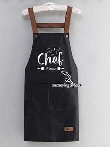 1pc Customized Black Kitchen Cooking Apron, Modern Polyester Oil-Proof Apron, Black Kitchen Apron, Polyester Apron For Garden, Kitchen And Housework Perfect For Home, Restaurant, And Kitchen Cooking