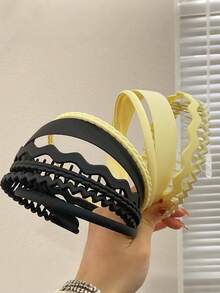 9pcs/Set Ladies' Matte Beige Plastic Headbands,Hairband,Hair Hoop,Hair Accessories - Beige - View 4