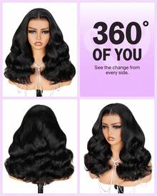 MEGALOOK 6"X5" Glueless Human Hair Wig, 100% Real Hair Pre-Cut Pre-Styled 12A Grade Salon Quality Soft Wavy Closed-Cap Wig, 200% Density Bleached Knots - Black - View 3