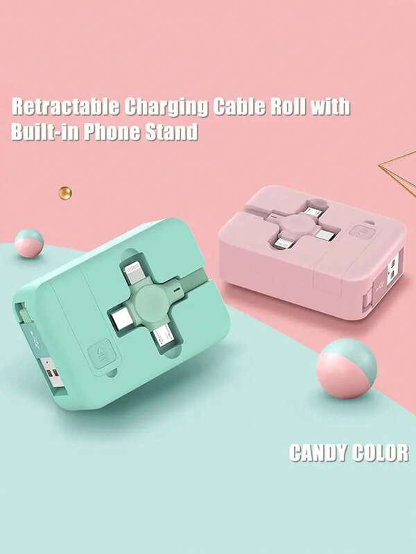 3-In-1 Retractable USB Charging Cable(Built-In Hidden Phone Stand) - Universal Compatibility With IPhone/Android/Type-C & Micro USB Devices Portable Charger Compatible With Iphone Portable Charger Compatible With IPhone, Android, Camera, MP3 Universal Adapter