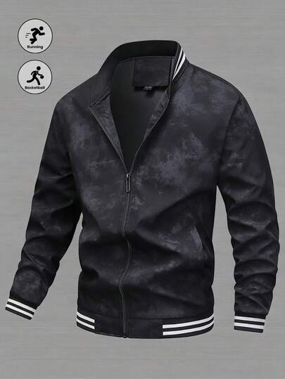 Men's Jacket, Spring/Autumn Minimalist Stand Collar Printed Jacket, Fashion Sporty Casual Everyday Outerwear