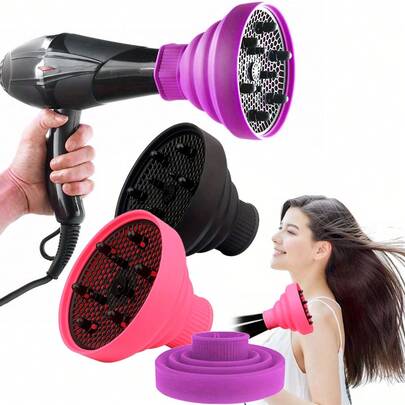 Difusor de ar portátil de silicone para secador de cabelo (1 unidade) - Difusor dobrável, compatível com a maioria dos secadores de cabelo, ideal para viagens, salões de beleza e uso doméstico. Acessório portátil para cuidados com os cabelos | Material: silicone | Acessório para secador de cabelo