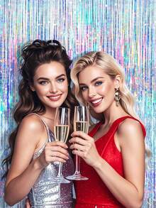 Cortinas con flecos de lámina ondulada de color azul verdoso/aguamarina, decoraciones para fiestas, fondos de fiesta, cortinas de lentejuelas y flecos para fotografía, decoración de fiestas temáticas, fiestas de cumpleaños, bodas, Navidad, graduación y aniversarios - Multicolor - Ver 3