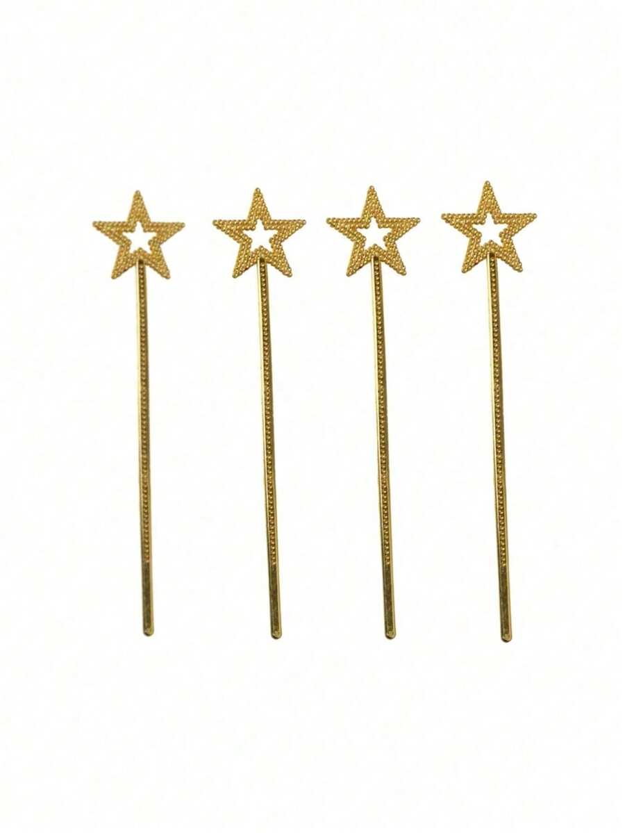 1pc Magic Wand, Party & Dance Prop, Pentagram Fairy Wand, Angel Stick, Magic Wand, Fairy Wand Halloween - Gold - View 1