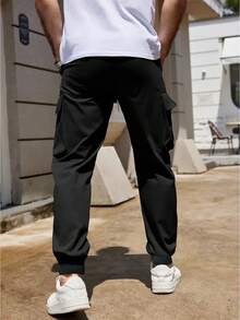男士秋冬工装裤，时尚休闲修身户外慢跑裤 - 黑色 - 查看 2