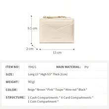 新款女士钱包和钥匙扣 不对称设计 超薄便携式双折拉链零钱包 女士钱包 迷你钱包 钱包 小钱包 可爱钱包 钥匙扣钱包 秋季钱夹 - 白色 - 查看 7