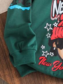 Young Boy Hooded Sweatshirt In Olive Green, Graphic Pattern + "NEVER STOP" Slogan, Street Style, Suitable For Street Dance Performance, Hanging Out With Friends, Releasing Kids' Energy, Spring/Autumn/Winter - Green - View 5