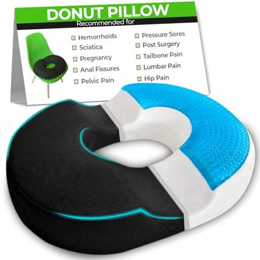 DDonut Gel Sitting Pillow Orthopedic Memory Foam For Tailbone Pain Hemorrhoid Bed Sores Postpartum Prostate Coccyx And Sciatica Pain7001 - 黑色 - 查看 1