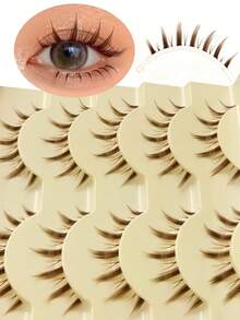 Rikuaild 5 Pairs Brown Cartoon False Eyelashes, Anime Style, Natural Soft Brown Lash Extension, Reusable Transparent Band, Natural Pointed False Eyelash Strips, Eyelashes - Bulu Mata Manga Runcing - View 7