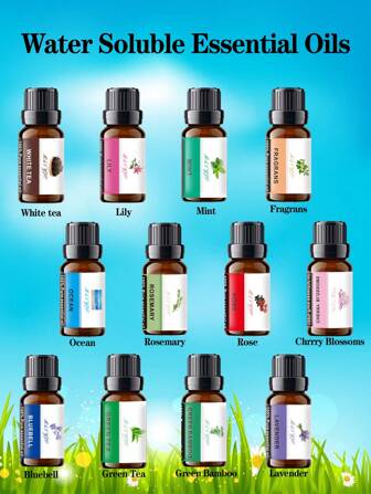 1pc Aromatherapy Essential Oils, Suitable For Humidifier/Diffuser/Aroma Stone/Car Diffuser, 12 Soothing Scents, Air Freshener, Deodorizer, For Diffuser, Humidifier, Aroma Diffuser, Home, Bedroom, Office, Freshen Air, Relieve Fatigue, Aid Sleep, Relieve Stress